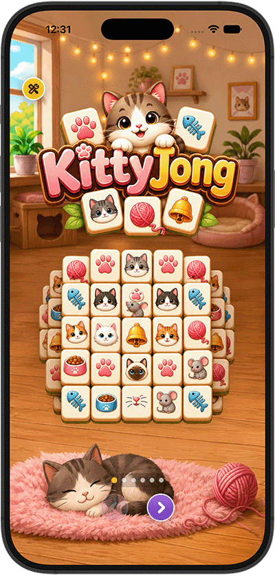 KittyJong title screen with a cozy tile board