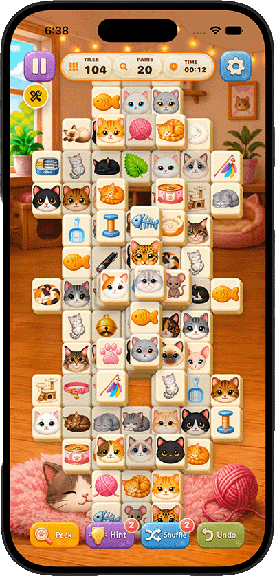 KittyJong gameplay with a tall mahjong tile layout